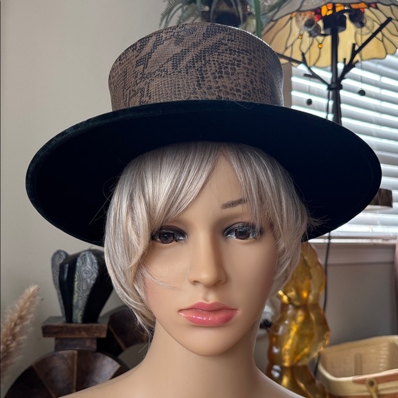Vintage Rafield Steampunk Topper Hat Black Velvet Snakeskin Victorian Top Hat main image 12